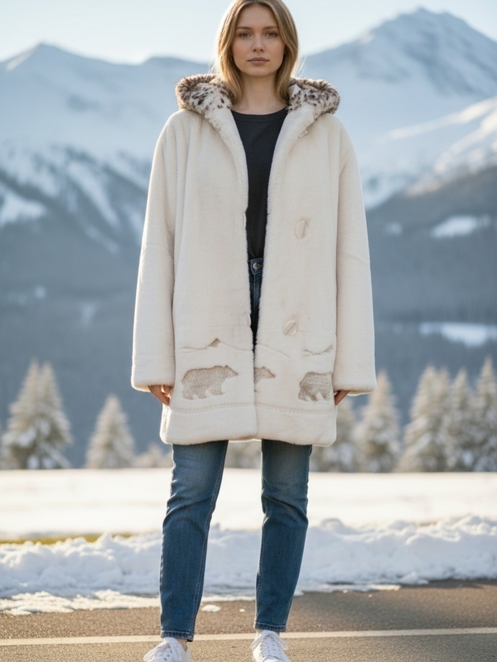 Vintage Penmans Faux Fur Polar Bear Coat | Cream Teddy Jacket | 90s Cottagecore